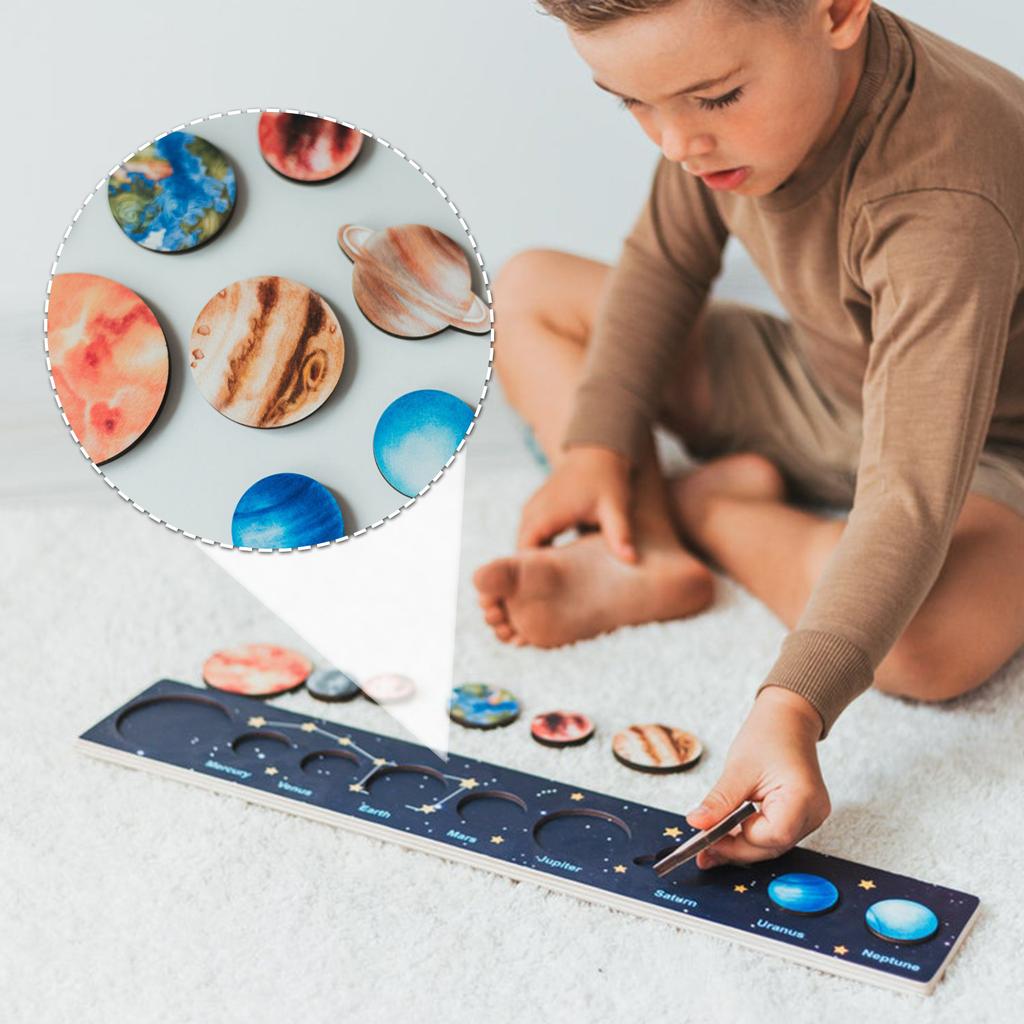 Solar System Puzzle Toy Wooden Planets Jigsaw Thinking Training Educational Toys Great Gifts For Children