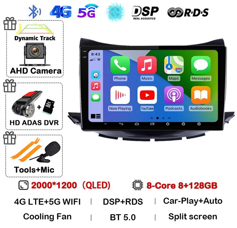 Android 14 Carplay Auto For Chevrolet Trax 2017 2018 2019 Navigation Car Radio 2 DIN GPS Stereo Multimedia Player Head Unit DSP