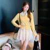 Navy blue contrasting color doll collar knitted cardigan women's spring, autumn and winter with 1011 new petal design long-sleeved top