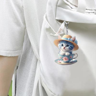 Akrylový přívěsek s kreslenou kočkou, závěsná ozdoba, vysoká odolnost, snadno se zavěsí, dekorativní přívěsek na klíče do zpětného zrcátka do auta