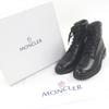 Pristine MONCLER Ankle boots Metal logo lace-up black leather mens 43 Used