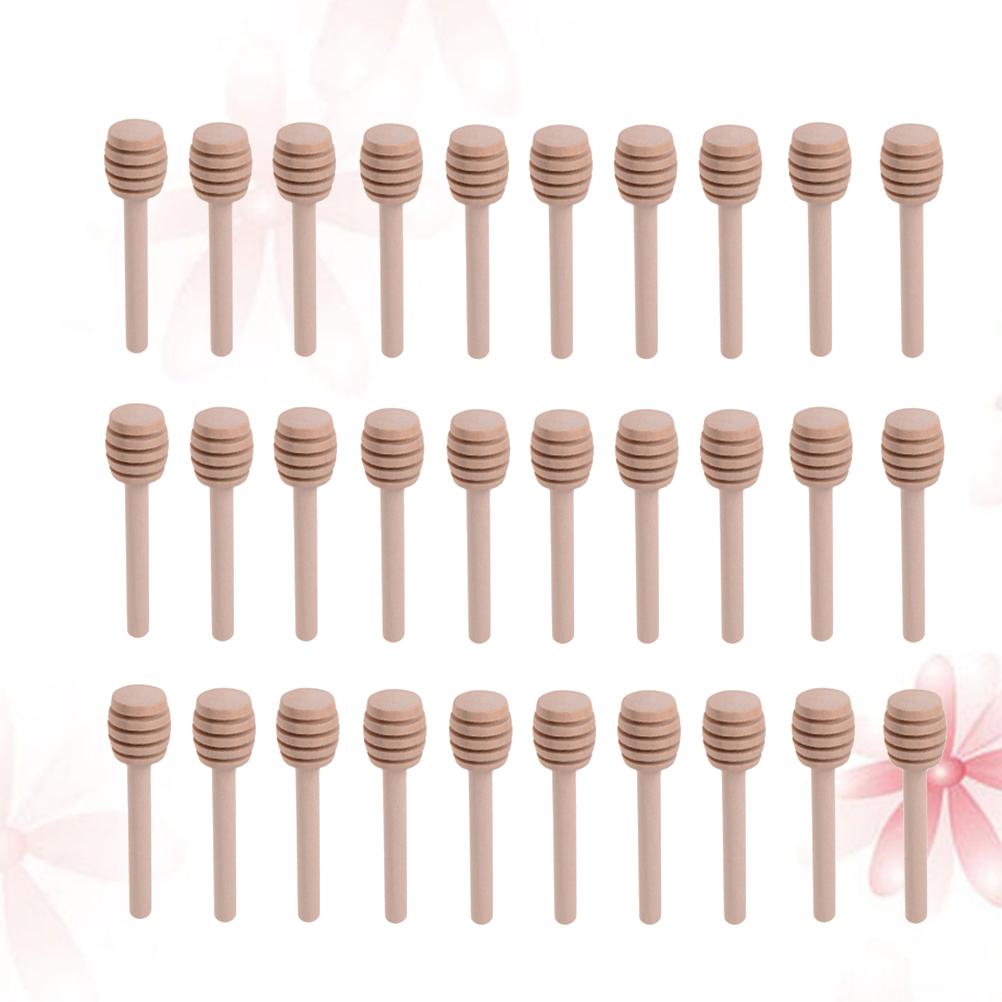 30 Pcs Wooden Honey Stick Wand Syrup Stirrer Dipper Blender Sticks Stirring Spoon Bamboo