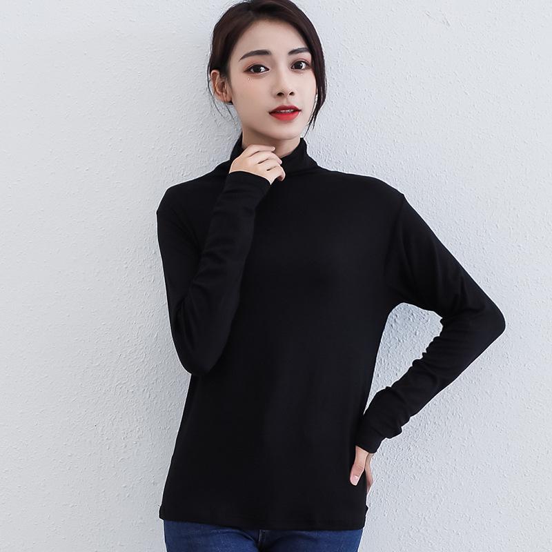 Women's Black Half-High Collar Long-Sleeve Shirt - Korean Style, 2025 Spring/Autumn