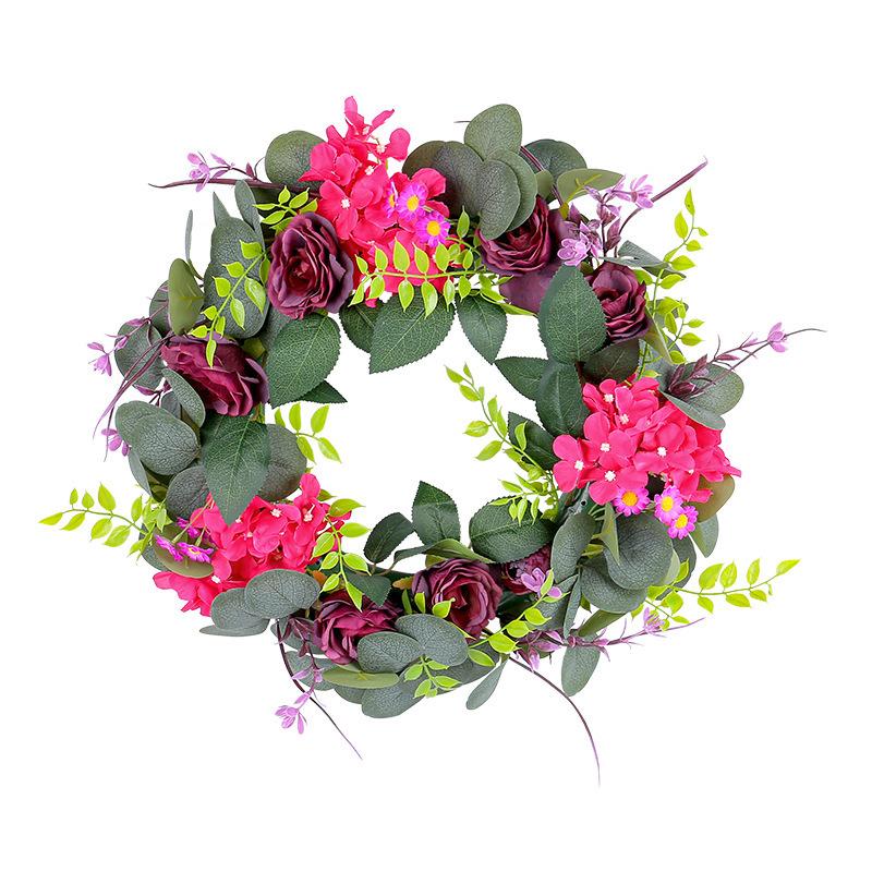Spring Purple Rose Wreath Pink Purple Wreath Door Hanging Outdoor Decoration
