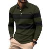 Herren Langarm Gestreiftes Revers Freizeit T-Shirt Poloshirt