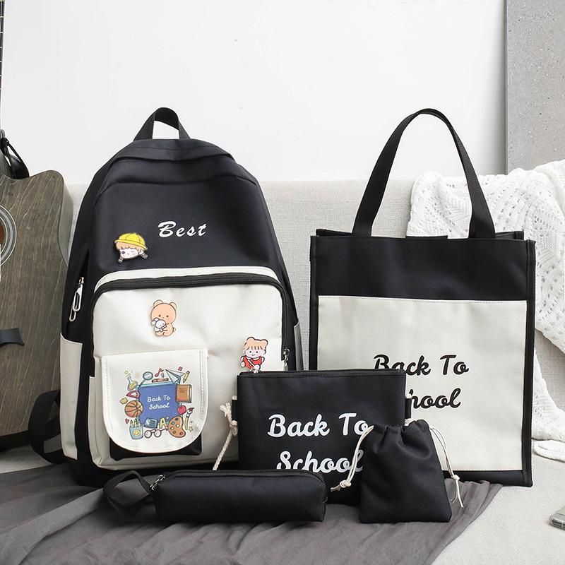 School Bag Women's New Cute Little Fresh Junior High School Student Campus Backpack Women's Five-piece Backpack
