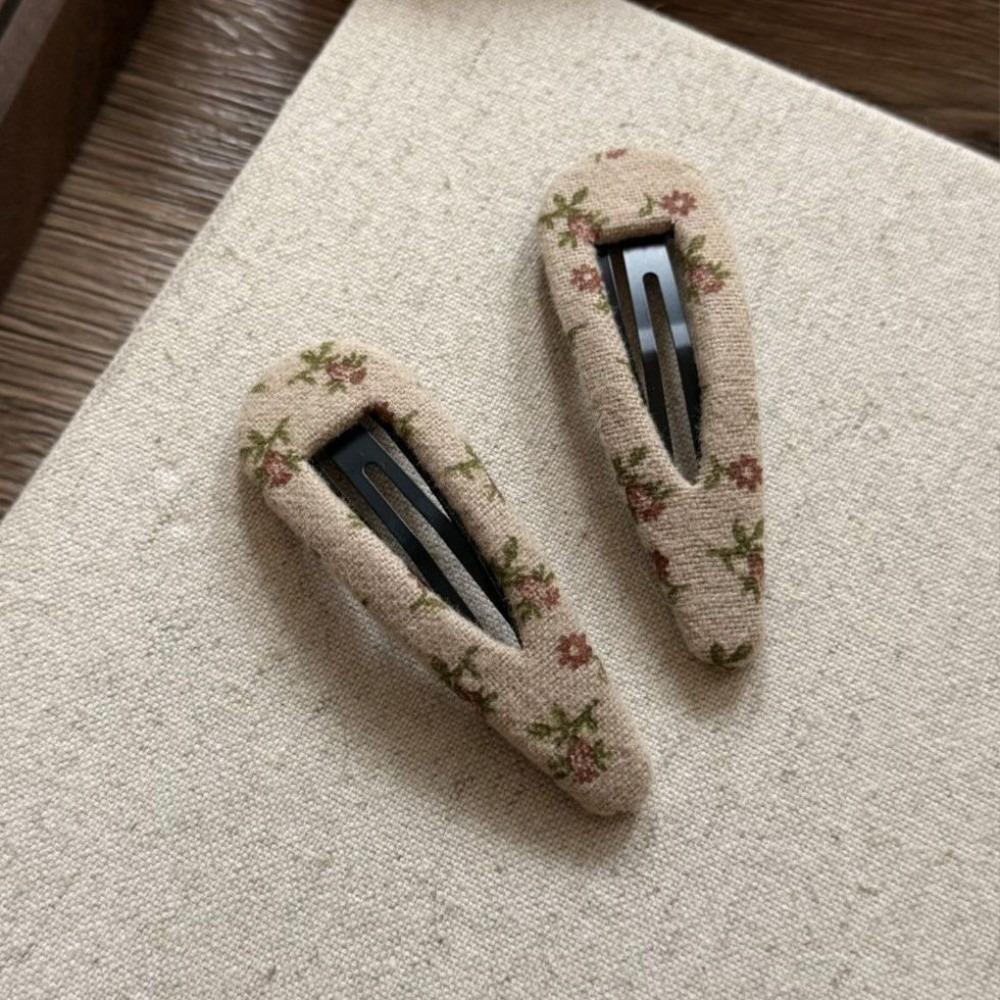 1 Pair French Style Fabric Hair Clips Oval Shape Floral Barrette Sweet BB Hair Clip for Women