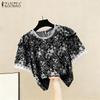 Women Casual Round Neck Summer Short Sleeve Print Blouse