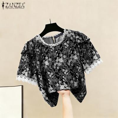 Lässige Bluse mit Rundhalsausschnitt und kurzen Ärmeln für den Sommer