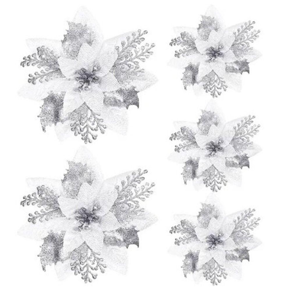 

5Pcs/set Sparkling Artificial Christmas Flowers Fake Handmade Fake Flowers DIY Christmas Wreath Accessories Home