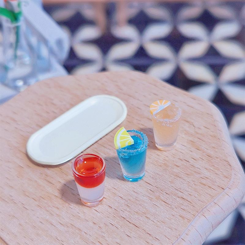 4Pcs 1:12 Dollhouse Miniature Cocktail Tray Model Beverage Toys Diy Accessories Micro Scene Decoration