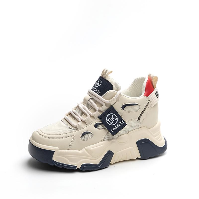 

Модные 7 см натуральная кожа модные массивные кроссовки зима осень платформа танкетка кроссовки женские теплые скрытый каблук весна дышащая обувь 33