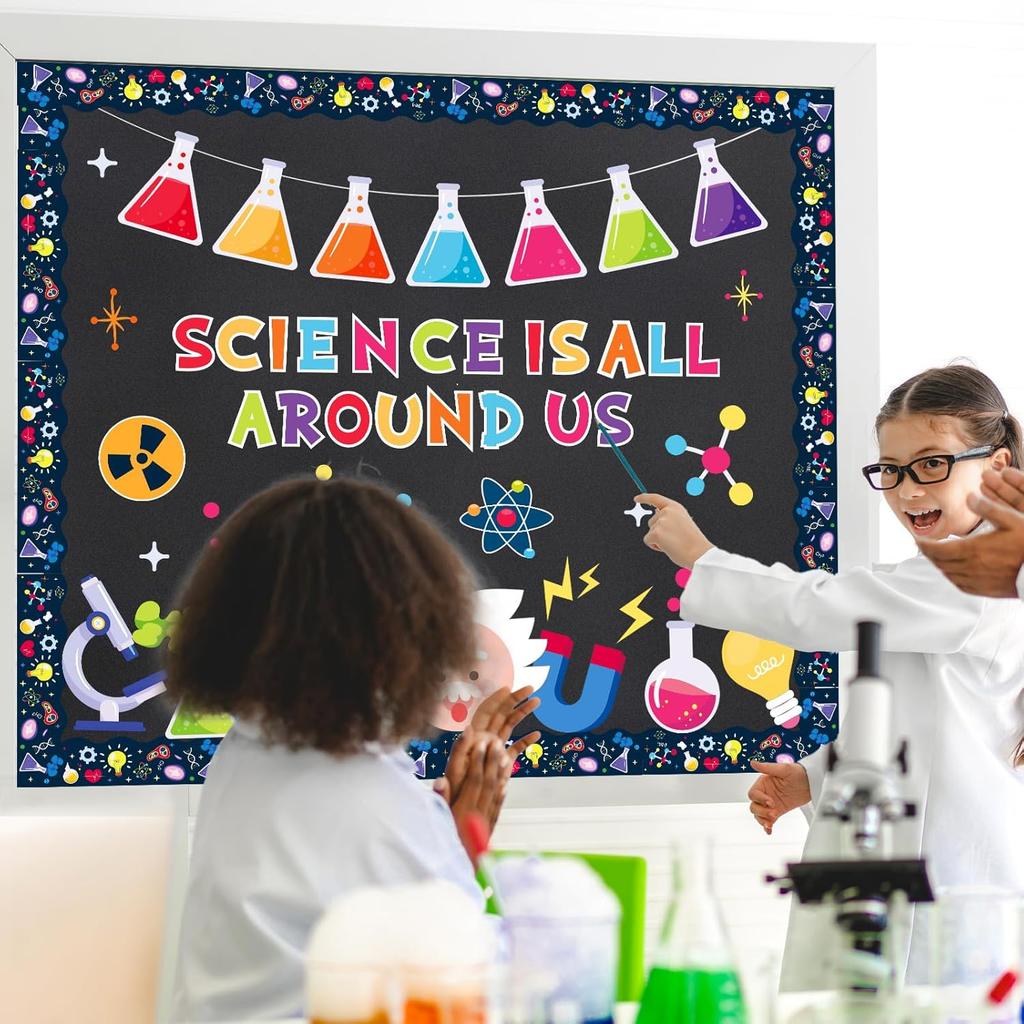 67Pcs Science Bulletin Board Decoration Science is All Around Us Classroom Decor Chemistry Lab Apparatus Paper Cutouts for Back to School Home
