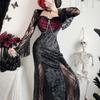 Dark goth halloween costume black dress witch long dress vampire bride outfit wind