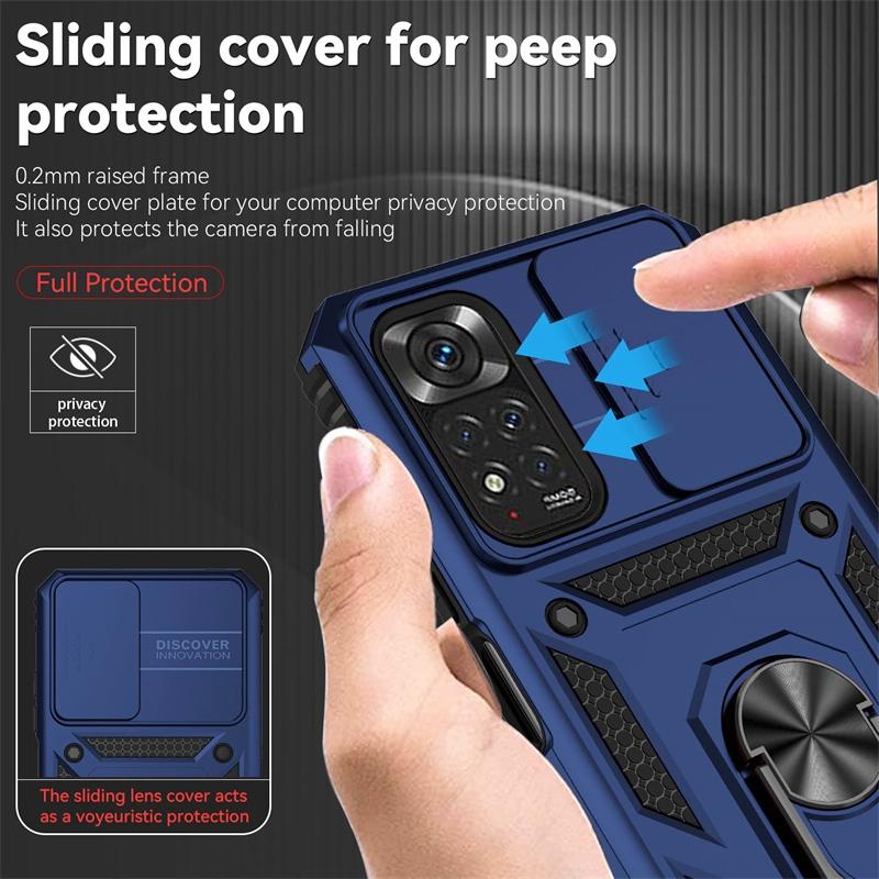 Armor Funda For Xiaomi Redmi Note 11 11S 4G Case Slide Lens Protector Phone Case For Redmi Note11 Note 11E Pro Ring Stand Cover
