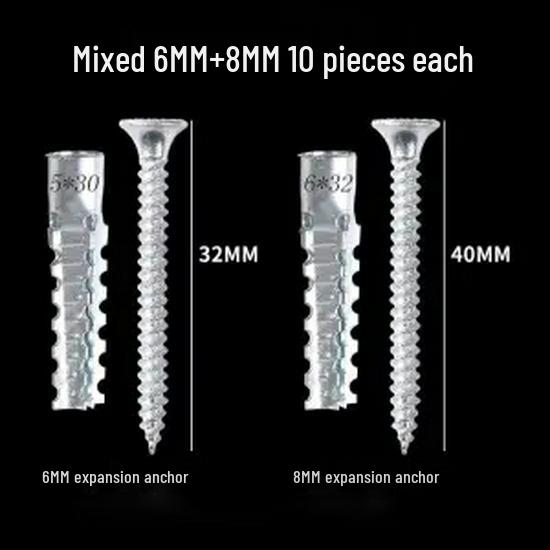 8mm X 6mm Metal Self-Tapping Expansion Plug Set with Extended Drywall Screw