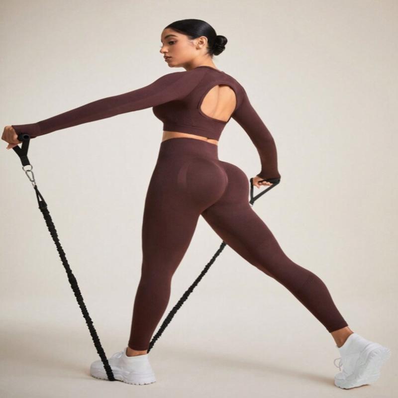 JYL Seamless Hollow Long Sleeve Yoga Set Hip Lifting Pants L амарантовый