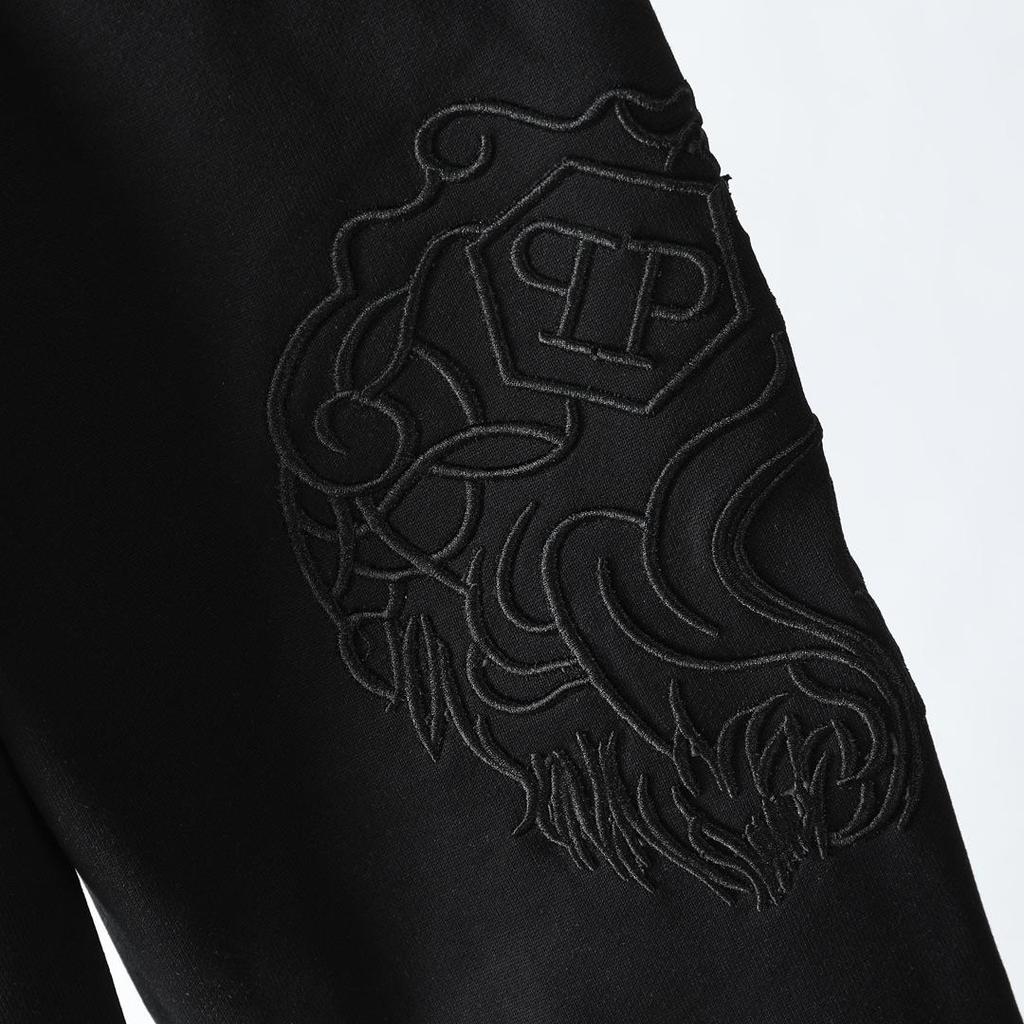 Philipp Plein Europejska Moda Uliczna Męska Kurtka Rozpinana z Haftowaną Głową Tygrysa