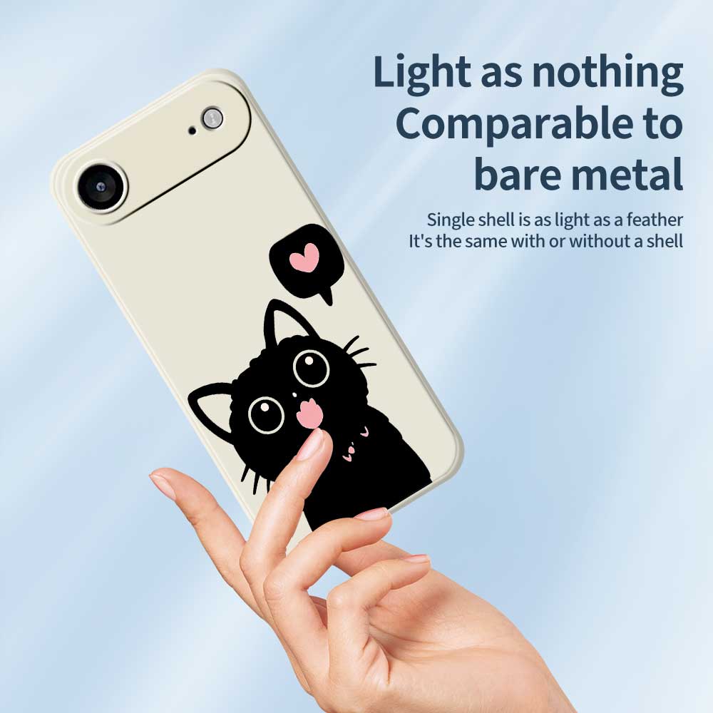 For iPhone 17 Air Case Love Black Cat Pattern Printing Straight Edge TPU Phone Back Cover