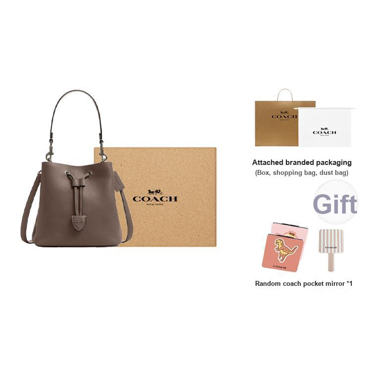 Coach Rowan 21 Logo Leather Tote Bag Small Women Tote Bags Dark-Stone CBH06-QBCBD