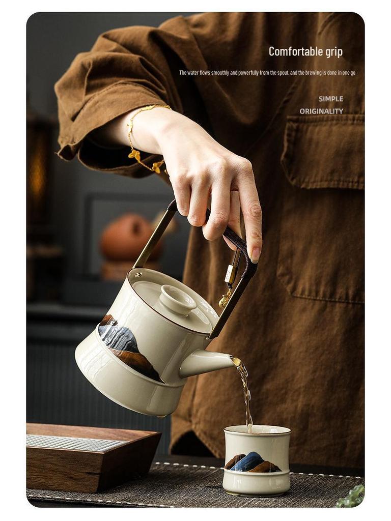 Plant Ash Handle Kung Fu Teapot Set - Ideal Living Room Gift for Teachers & Elders