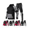 Herren und Damen -farben Freizeit Größe Color-Blocking und Patchwork Sportbekleidung, Herren Kapuzenpullover mit langen Ärmeln und Jogginghosen Set