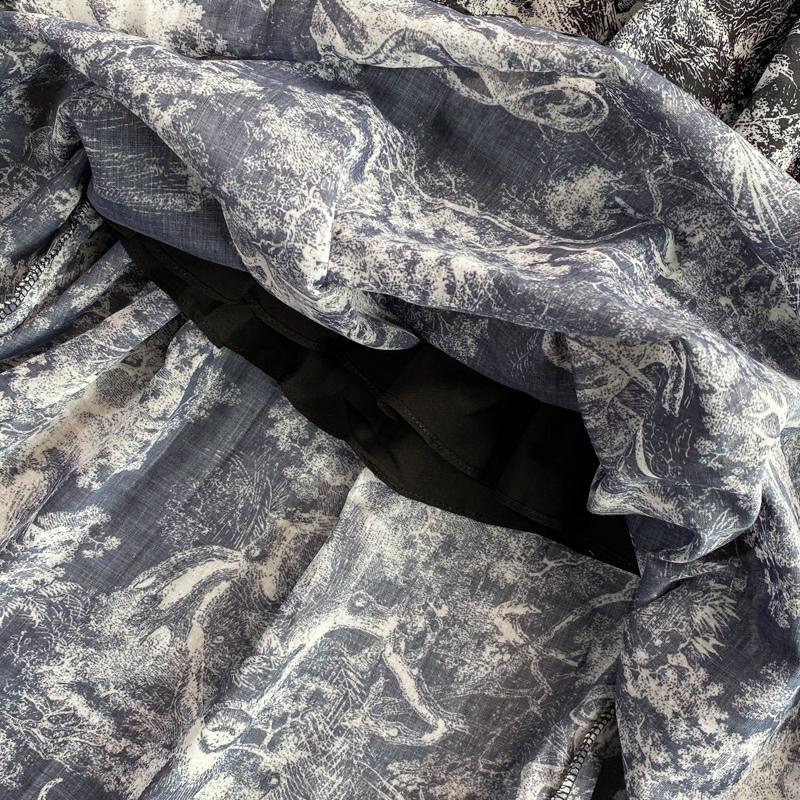 RUGOD 2022 Sommer Ny Revers Kortermet Lett Velkjent Stil Over-kneet Retro Print Kjole Elegant Midje og Stor Sving Lang Kjole