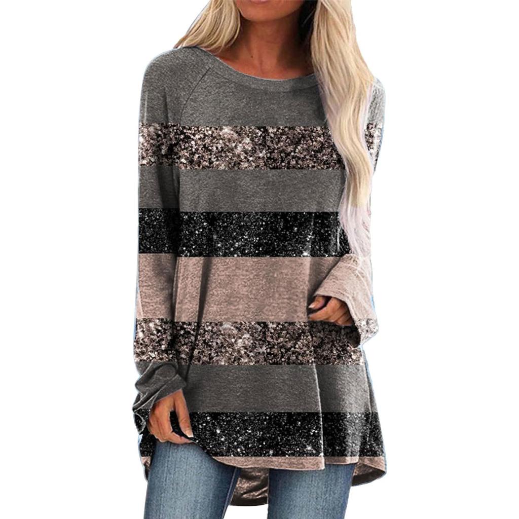 Spring and Autumn Round Neck 3D Color Blocking Printed Top Fashionable Casual Long Sleeved Women's T-shirts