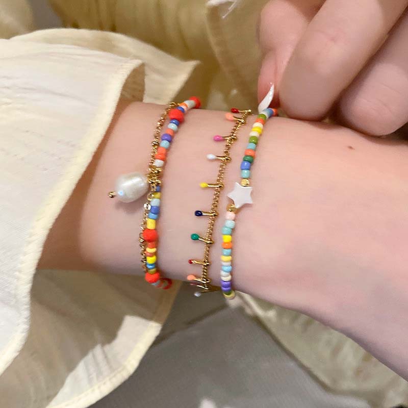 New Korean Colorful Crystal Beaded Bracelet for Women Elegant Sweet Handmade Woven Chain Bracelet Jewelry Accessories