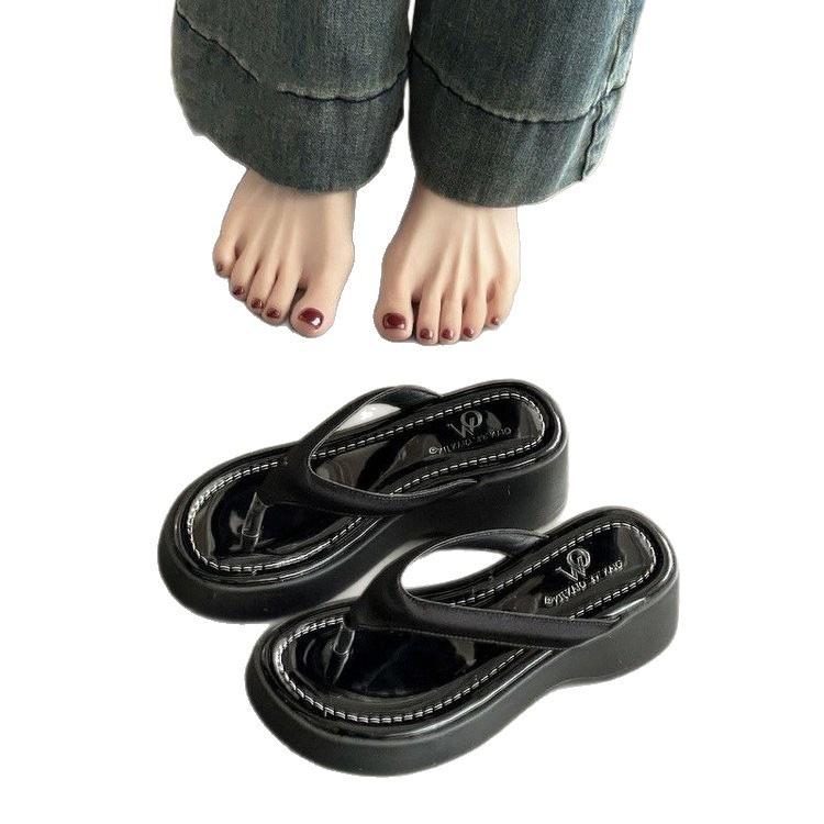Wedge Heel Flip-flops Women's Summer Wear Heightened Thick Bottom 2025 New High-end Versatile Non-slip Sandals