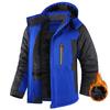 Unisex Colorblock Zipper Pocket Hooded Jacket Men's Casual Plush Jacket