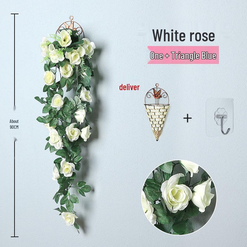 Decorazione con Rampicante di Rose da Appendere a Parete per Interni - Cesto di Fiori Artificiali per Soggiorno