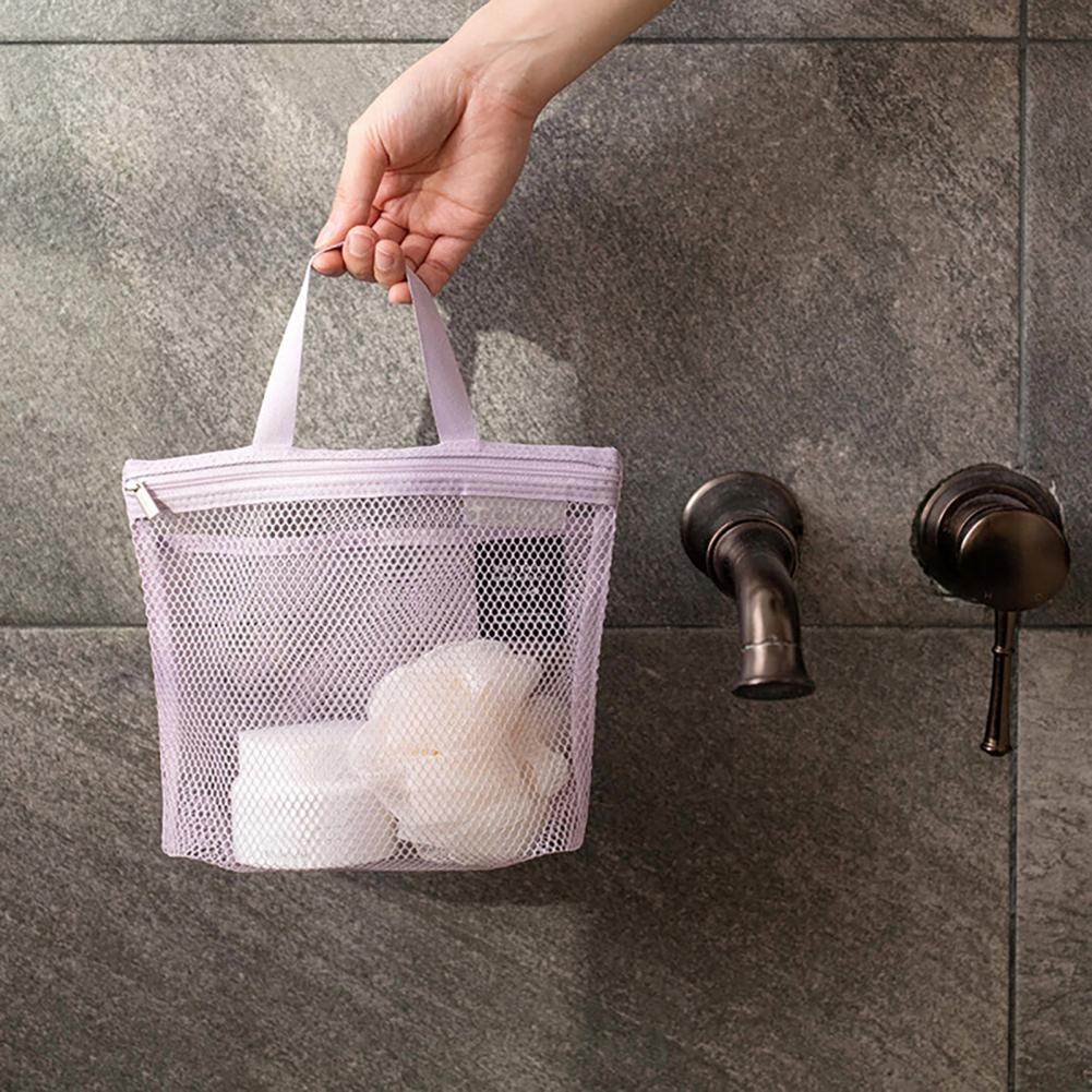 21*19.5cm Mesh Toiletry Bag With Handle Zipper Breathable Shower Travel Makeup Cosmetic Organizer Bag Beach Swimming Pool Tools