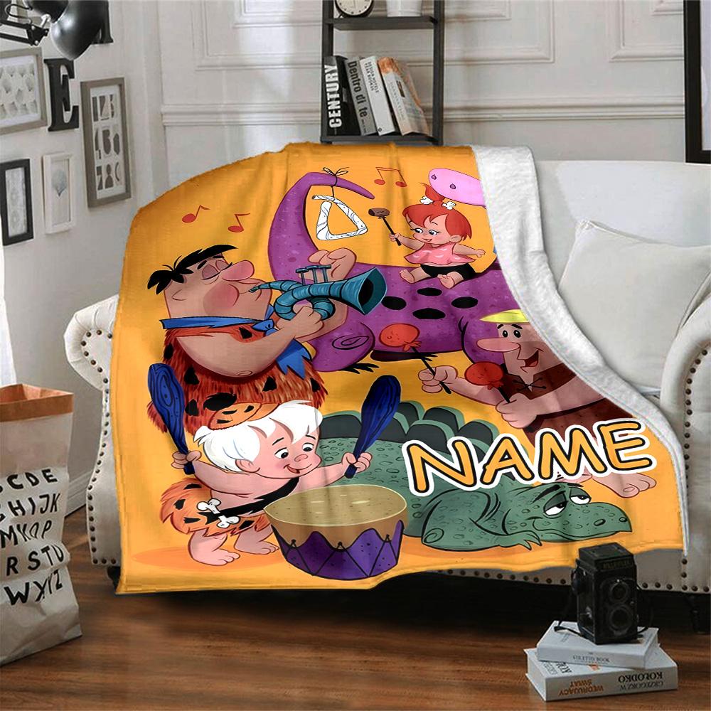 Customizable Flintstone Throw Blanket – Personalized Name, All-Season Cozy Snug Blanket, Machine Washable, Personalized Blanket