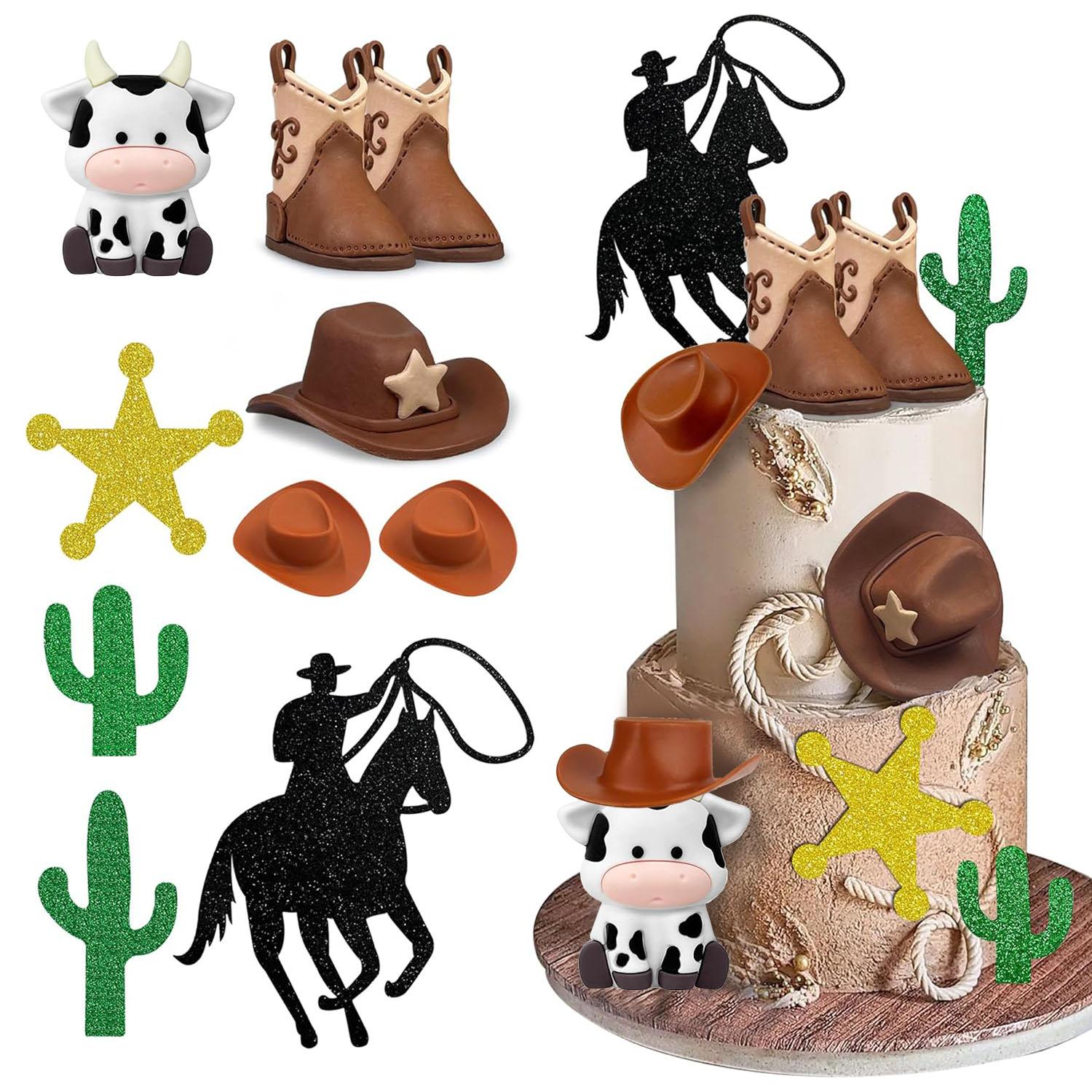 

10pcs Cowboy Cake Decorations Cowboy Cactus Cowboy Hat and Boot Cake Toppers for Western Cowboy Farm Theme Birthday Party Decor