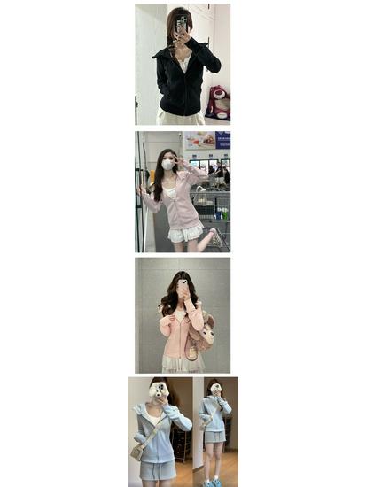 Slim-Fit Light Blue Hoodie Jacket - Versatile, Fashionable Spring/Autumn Cardigan Top