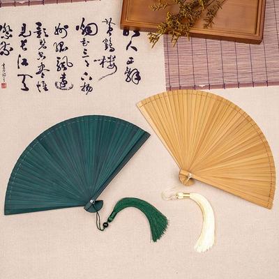 Chinese Style Solid Color Bamboo Fan Portable Retro Tassel Folding Fan Exquisite Classical Kimono Fan Home Decoration