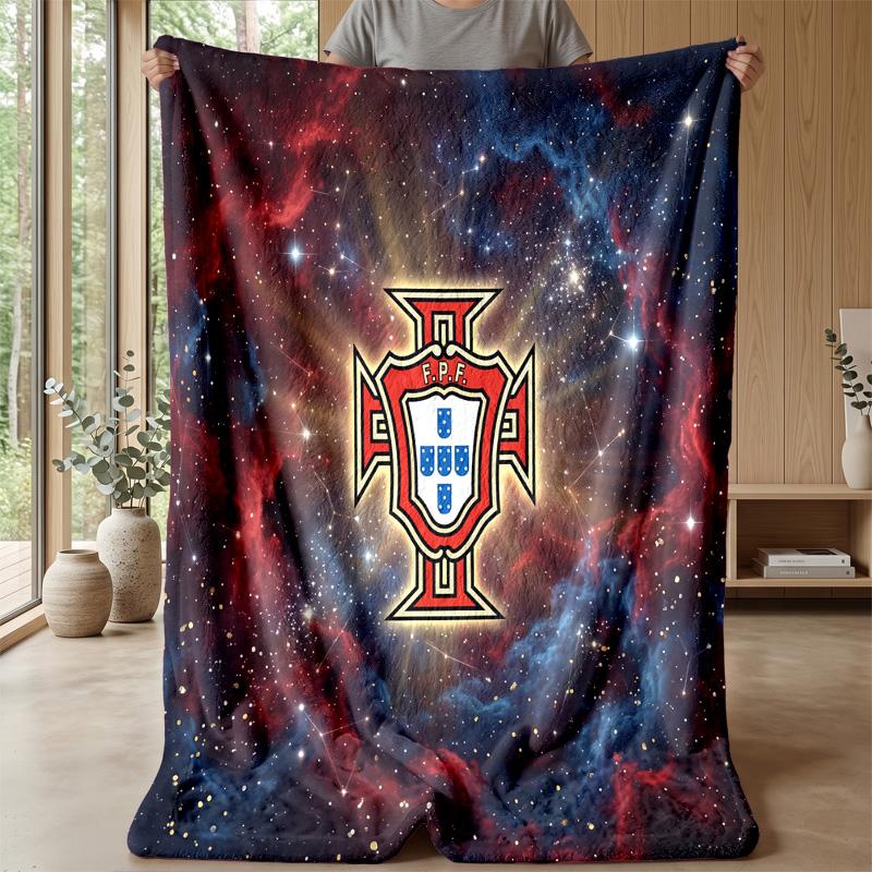 Portugal Football Printed Flannel Blanket Skin Friendly Warm Decorative Throw for Indoor Couch Bed Daily Use