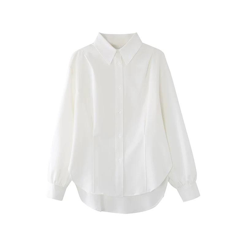 Western Denim Style Pleated White Shirt Lapel Loose Long-sleeved Design Sense Pendant and Thin Temperament Versatile Shirt