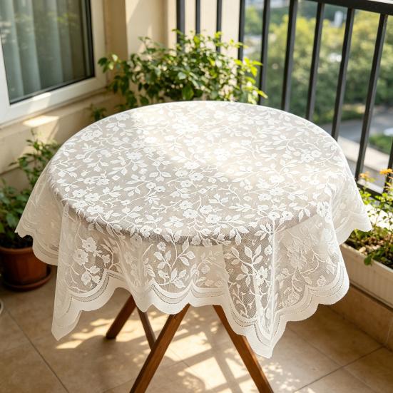 Yousheng Floral Lace Tablecloth, Square White Lace Doily, Vintage Scalloped Table Cover for Nightstand Coffee Table Tea Party Home Decor
