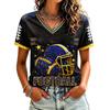 Casual V-hals T-shirt met korte raglanmouwen en rugbyprint voor dames