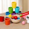Montessori Color Sorting Play with Spoon & Tongs Colorful Cups and Balls Sorting Toy Wooden Sorting Stacking Toys for Toddlers