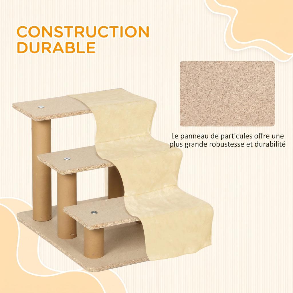 Dog Stairs, 3-Step, Non-Slip Pet Ladder, 46 x 35 x 35 cm, Beige