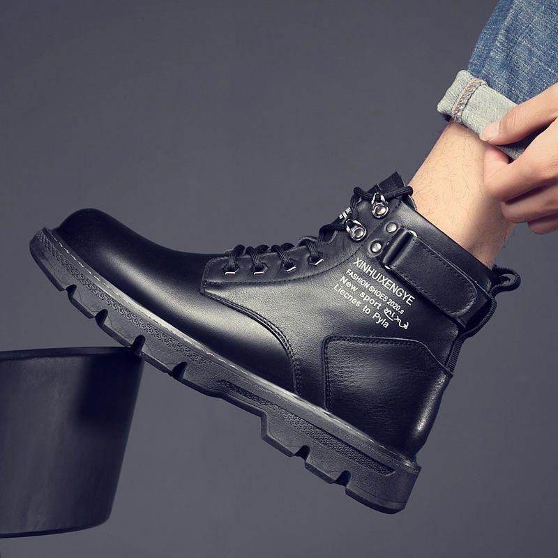 Men's Shoes Winter Velvet High-top Martin Boots Men's Korean Version Versatile Thickened Warm Cotton Shoes Platform Casual Short Boots Leather Boots