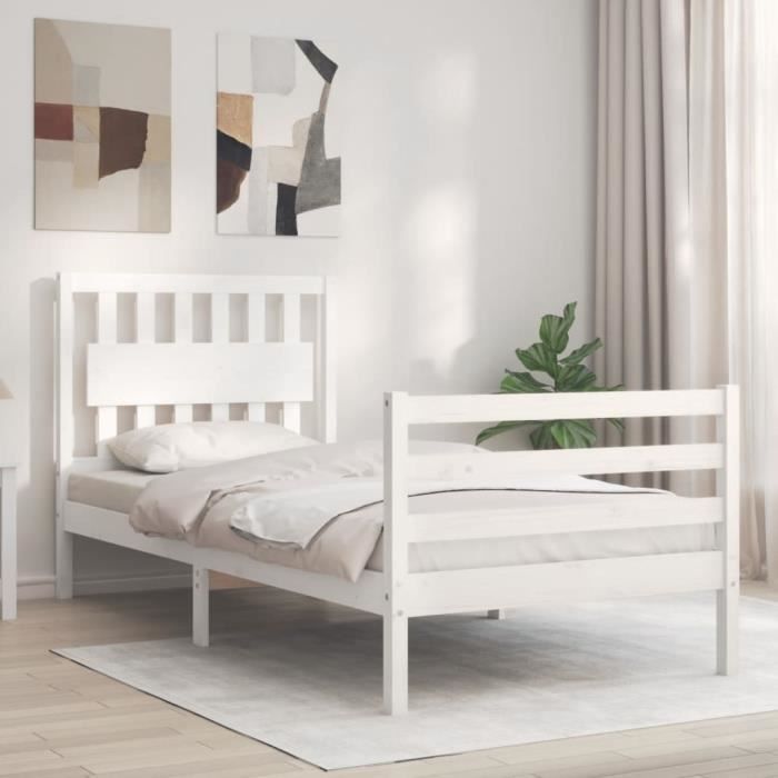 VidaXL Bed Frame with Headboard White Simple Solid Wood 3194277