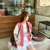 Red And White Striped Shawl Versatile High-End Women'S Outerwear Knitted Scarf