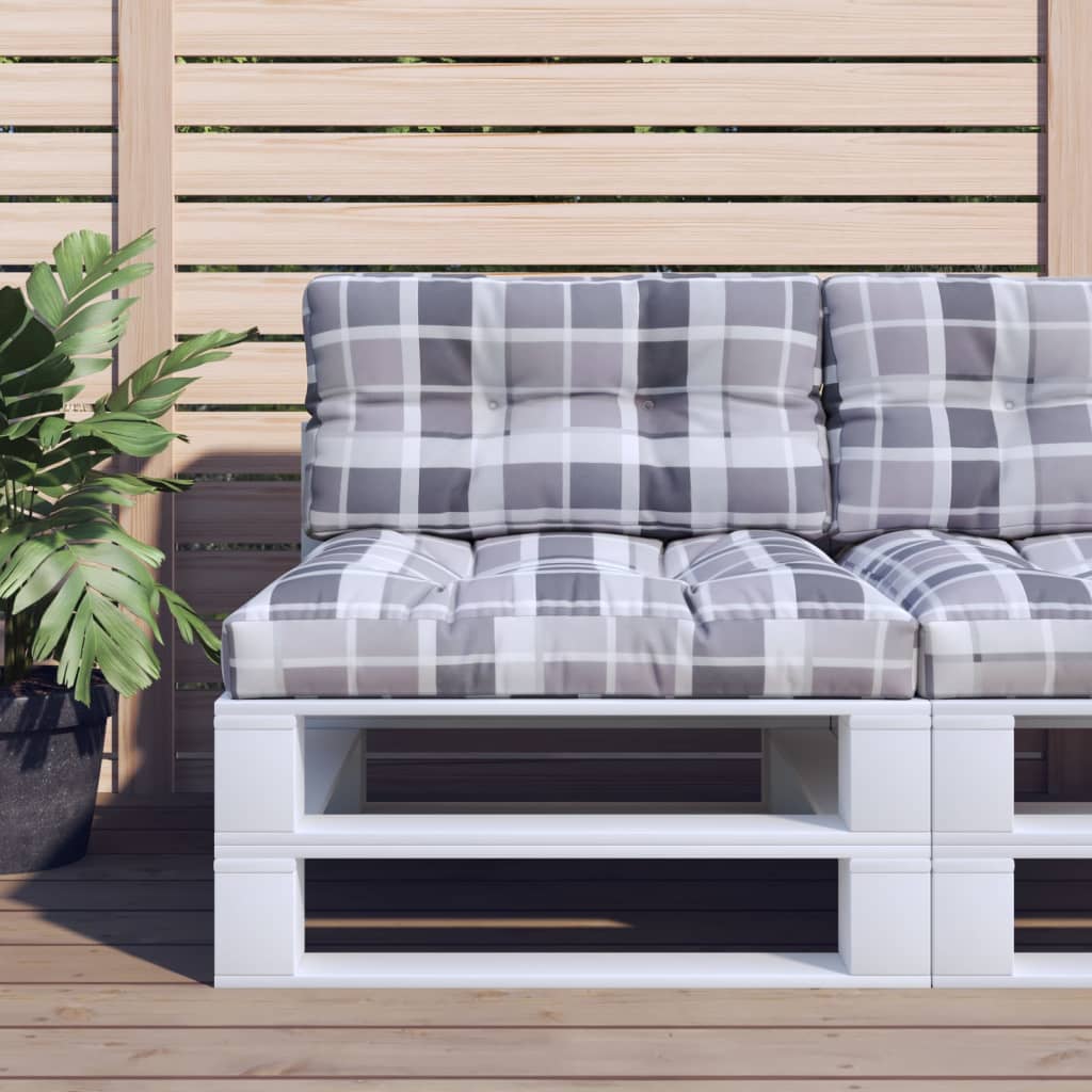 Grey Checkered Pallet Cushion 70 X 40 X 12 Cm Fabric