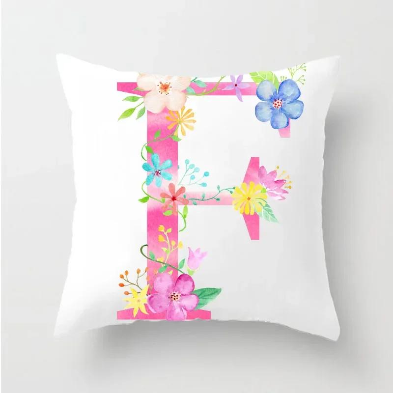 Flower 26 Letters Alphabet Decorative Cushion Cover Polyester Pillowcase Throw Pillow Cover Home Decor Fundas De Cojin 45X45Cm