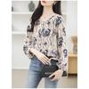 Spring Round Neck Print Floral Loose Blouse Women Elegant Casual Shirts Women Tops Plus Size Long Sleeve Vintage Button Up Office Ladies Shirt 26328
