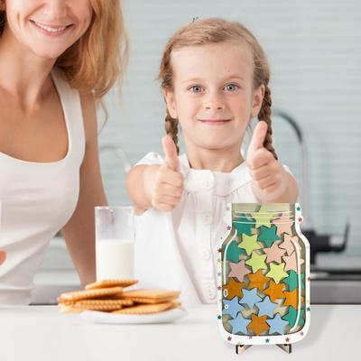 Wooden Reward Jar with 25 Colorful Stars Stand Kids Students Positive Behavior Achievement Encourage Reward System Teacher Parent Classroom Management